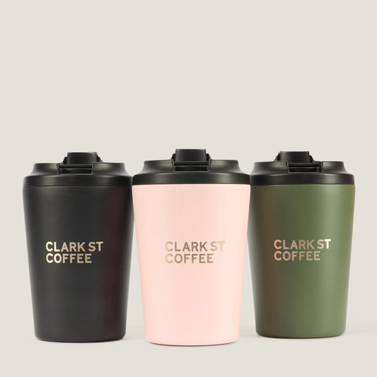 Clark St Coffee x Fressko Camino Cups range, Coal 12oz stainless steel