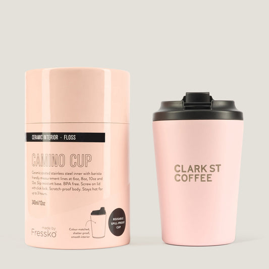 Clark St Coffee x Fressko 12oz Ceramic Camino Cup in Floss (soft pink)