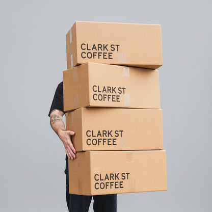 Clark St Coffee bulk coffee boxes stacked — 6kg office coffee delivery Australia