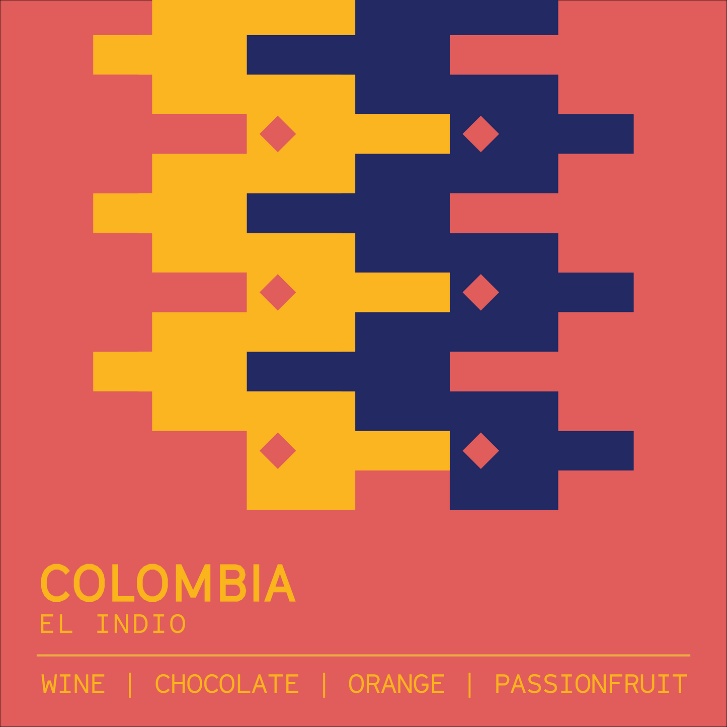 Colombia single origin coffee label by Clark St Coffee with geometric pattern