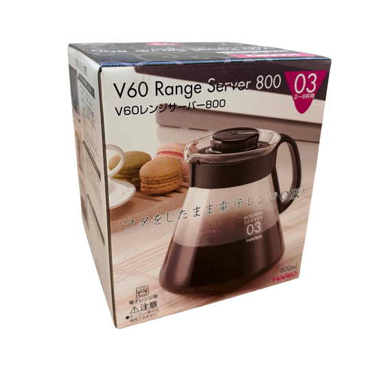 Hario V60 Range Server 800 (03) retail box, 800ml heatproof glass coffee server for 2–6 cups