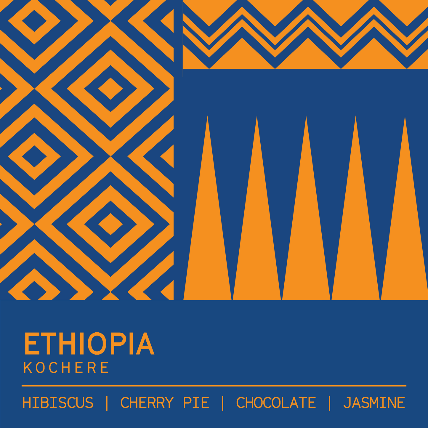 Ethiopia single origin coffee label by Clark St Coffee with geometric design