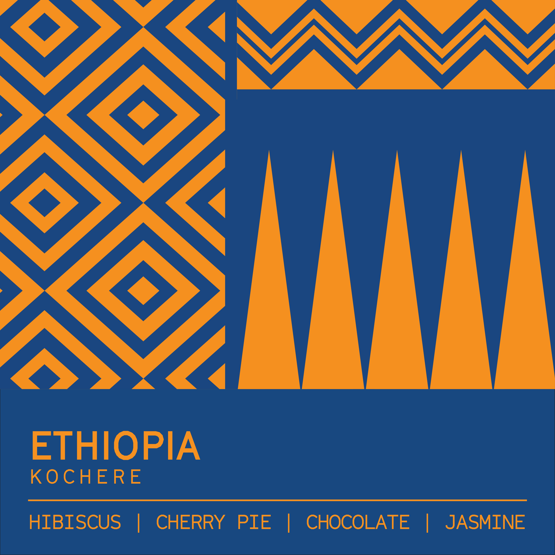 Ethiopia single origin coffee label by Clark St Coffee with geometric design