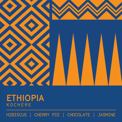 Ethiopia single origin coffee label by Clark St Coffee with geometric design