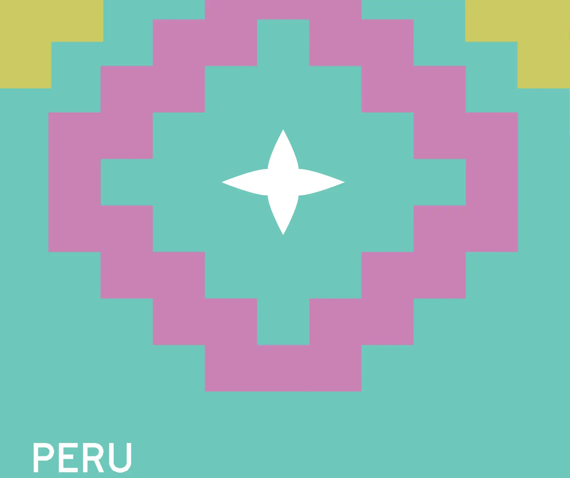 A vibrant, pixelated heart design in pink and teal with a white star at its center.